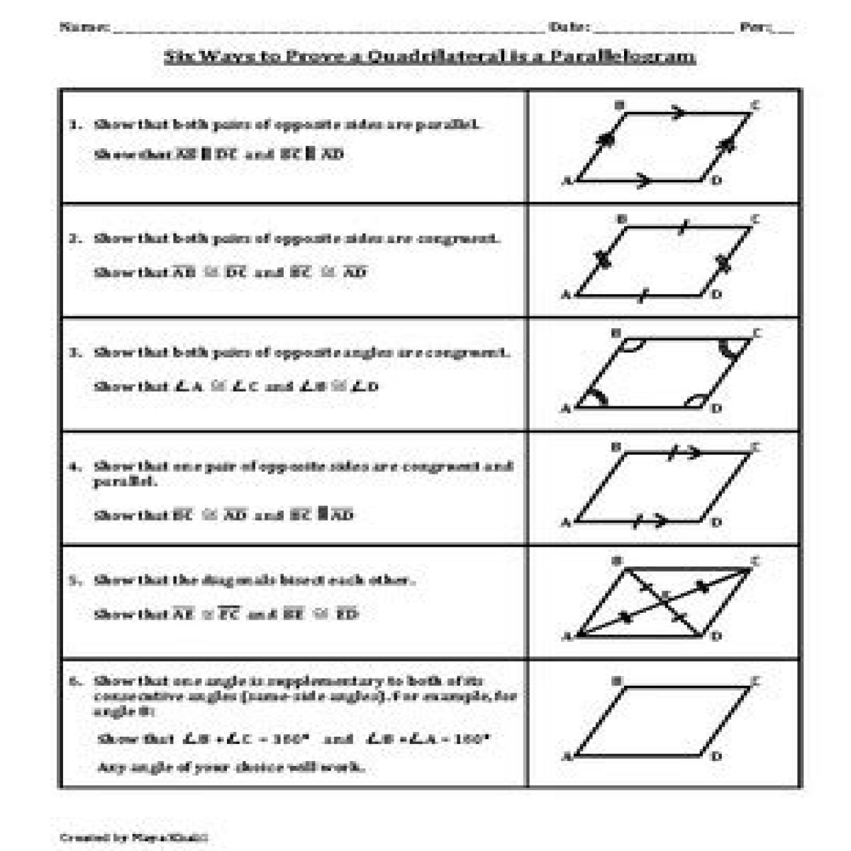 What are the 6 ways to prove a quadrilateral is a parallelogram?
